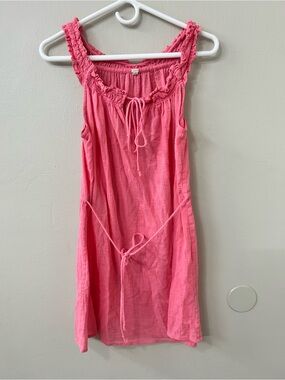 J. Crew Light Cotton Gauze Pink Ruffle Neck Tie-Front Top Sz S